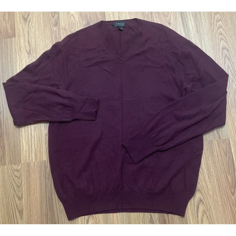 Forte Cashmere Sweater Mens Extra Large V Neck Pullover Red